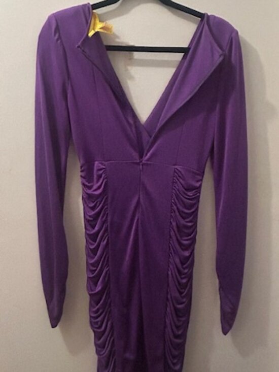 Catherine Malandrino Lush Purple Ruched V Neck Bodycon Silk Nylon Dress - Picture 15 of 16